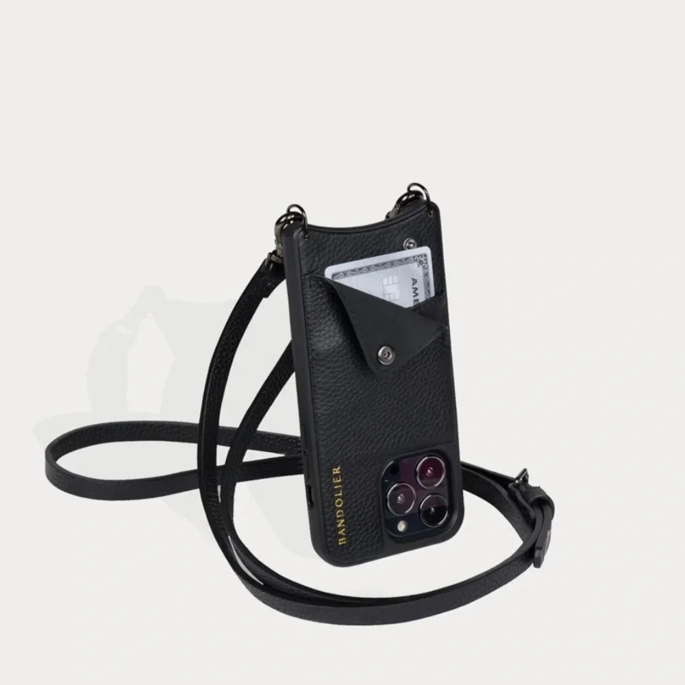 Bandolier Emma Pebble Leather Case Crossbody in Black for iPhone 13 Pro Max